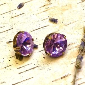 Purple Rain Cocktail Premium Crystals In Brass Earrings